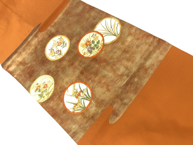 リサイクル　丸に菖蒲・菊模様織出し名古屋帯